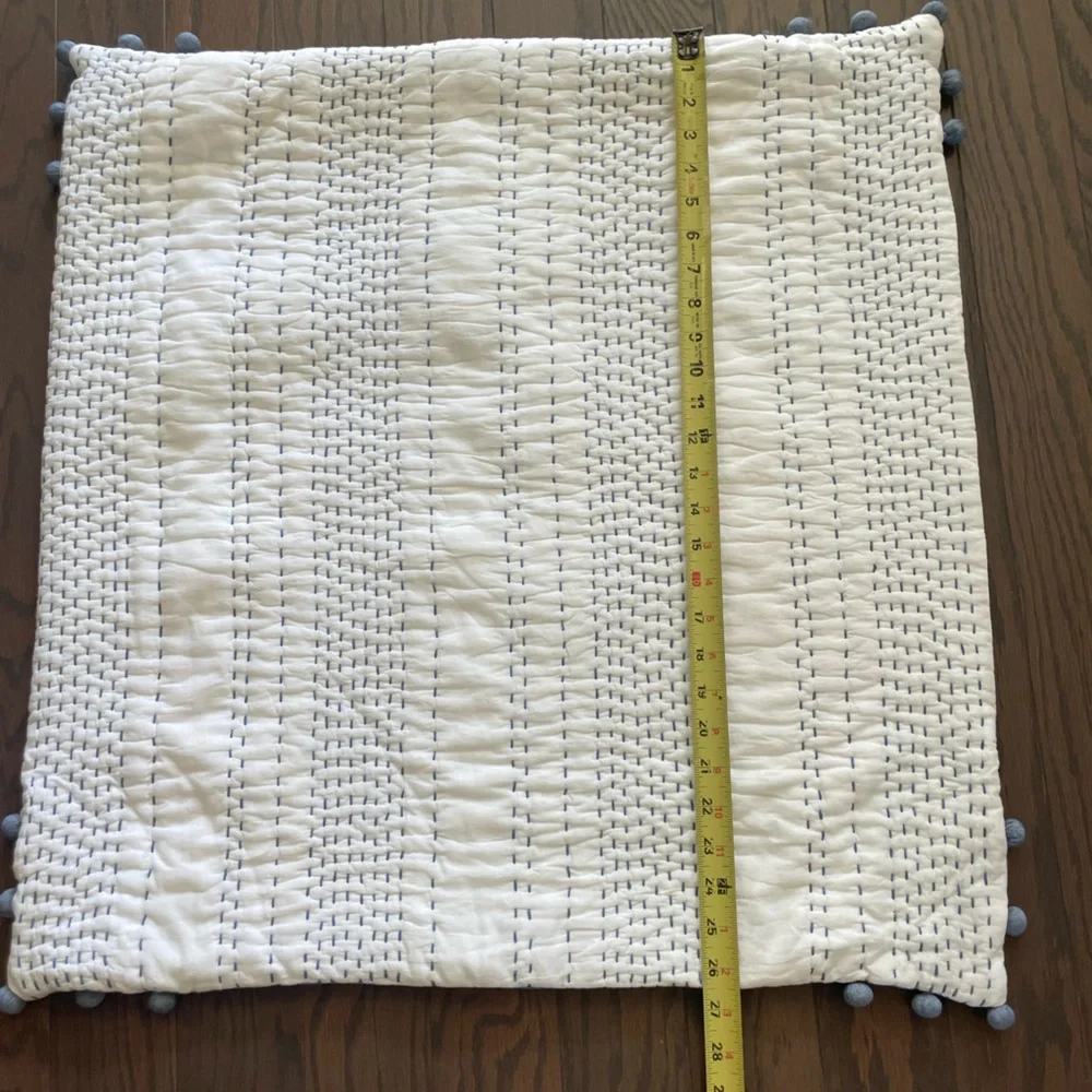 Serena & Lily Sham Ryebrook Dusty Blue White Pom Pom Euro Square